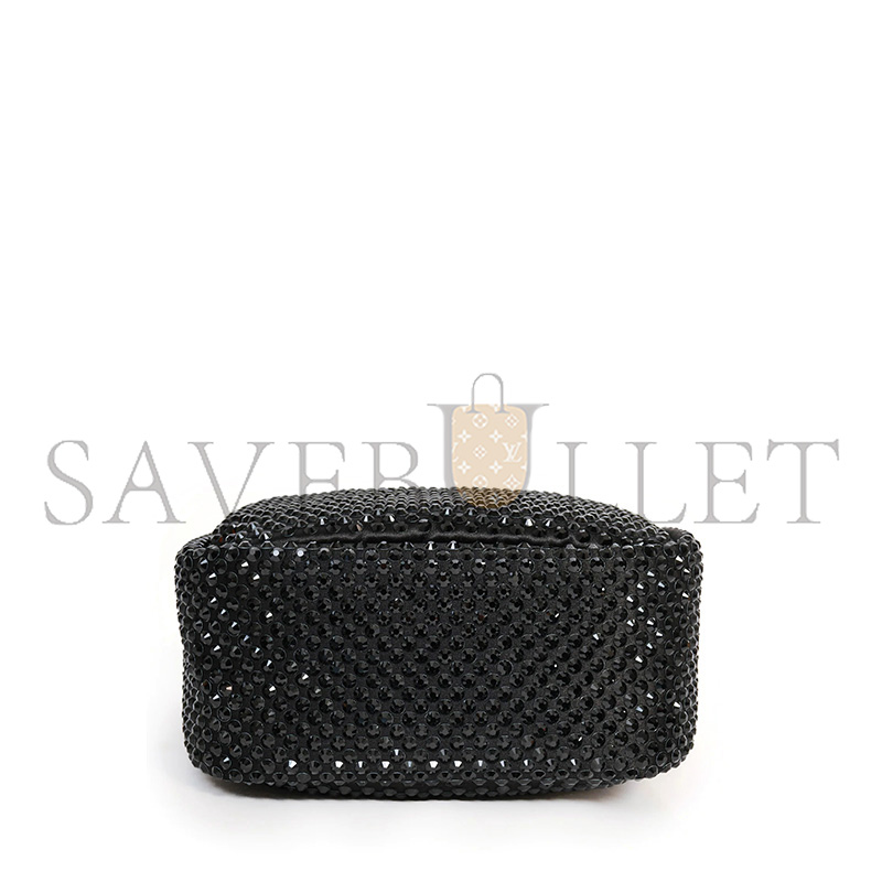 Pra*a black satin crystal top handle mini tote bag 1ba349 (18*16*10cm)